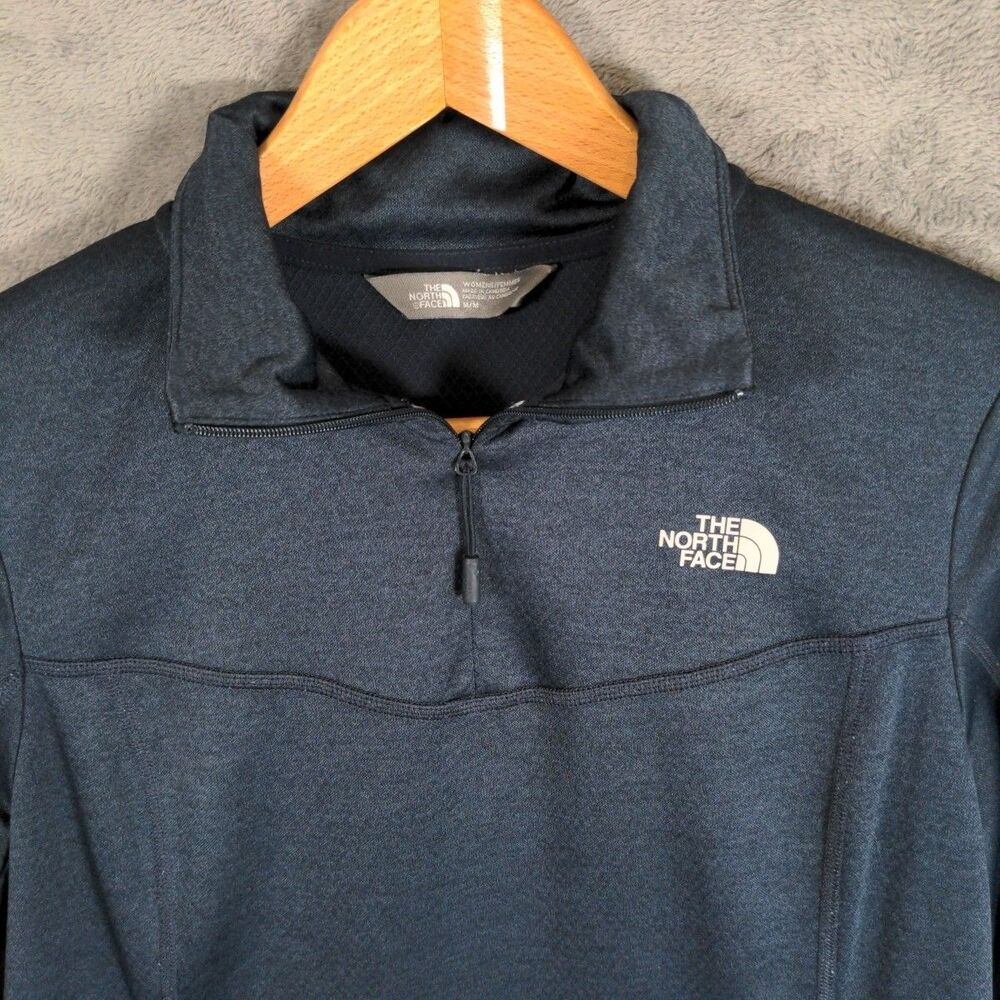 The North Face 1/4 Zip Pullover Sweater Womens M Navy Blue Mock Neck Lightweight - Picture 2 of 8